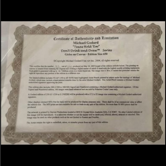 Michael Godard “Texas Hold Em” “Don’t Drink And Draw” canvas art - Picture 4 of 4